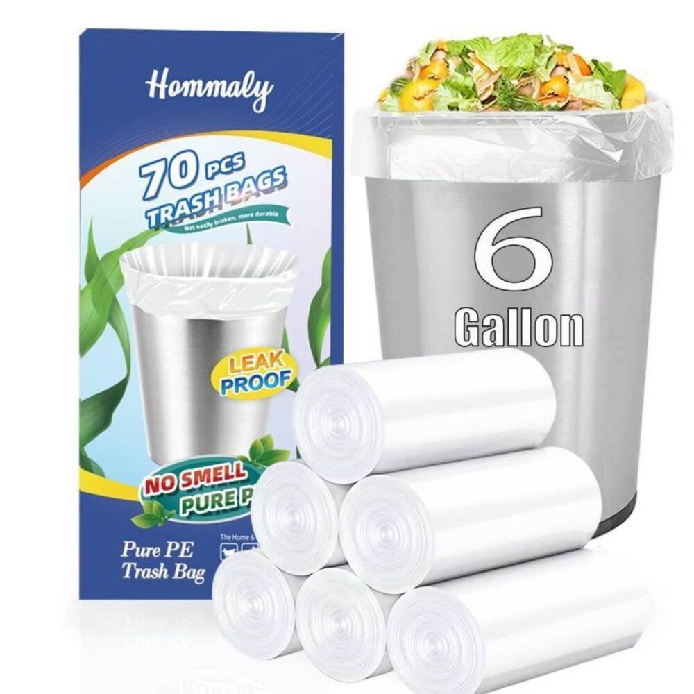 6 Gallon Clear Trash Bags 70 Count Strong Small Garbage Bags Bin Liners 5-7 Gal